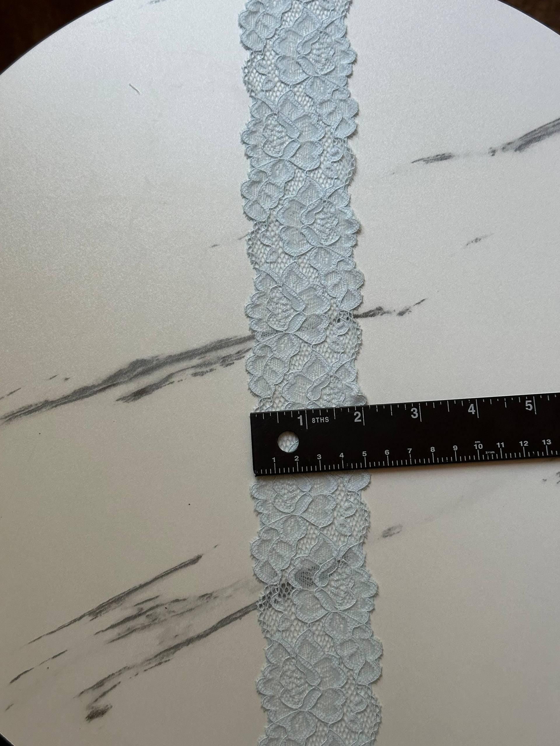 Light Powder Blue Floral Stretch Elastic Lace Trim Symmetrical Double Scalloped Galloon Ribbon for Lingerie Underwear Crafts Sewing, 2"