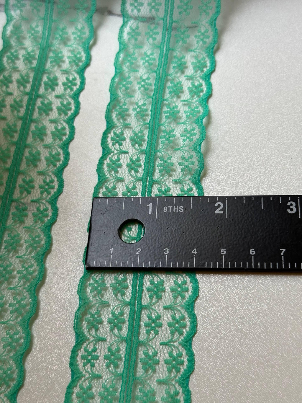 Mint Green Floral Rigid Lace Trim by the Yard, Structured Non Stretch Scalloped Galloon Ribbon for Hair Bows Crafts, 1.75"