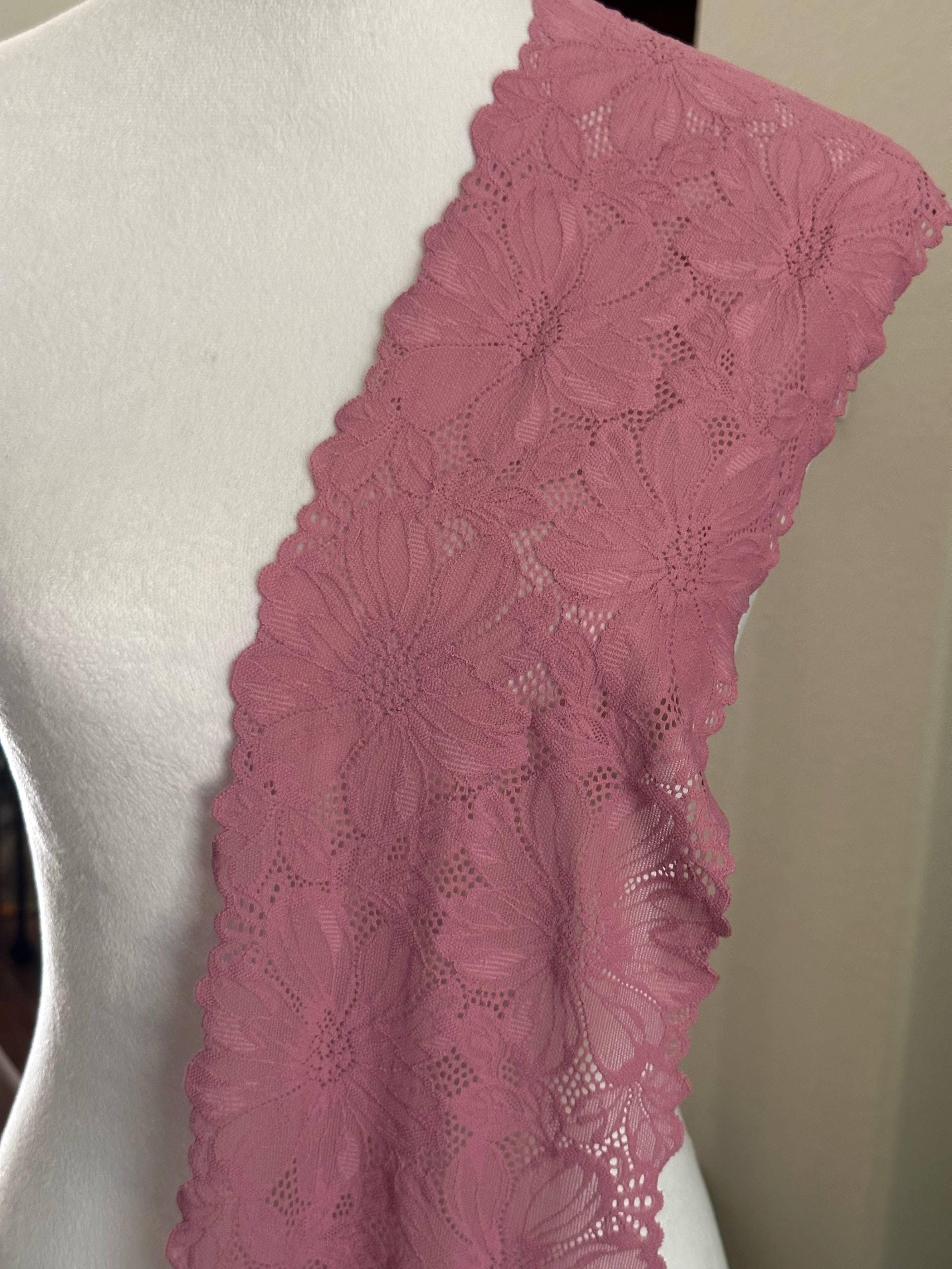 Dusty Rose Pink Floral Stretch Elastic Lace Trim Symmetrical Double Scalloped Wide Galloon Ribbon for Lingerie Underwear Crafts Sewing, 6"