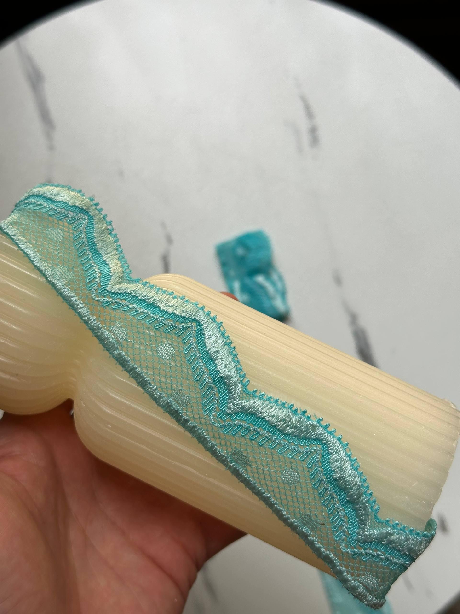 Mint Aqua Turquoise Swiss Dot Elastic Stretch Lace Trim Symmetrical Double Scalloped Narrow Ribbon for  Crafts Sewing, 1.1"