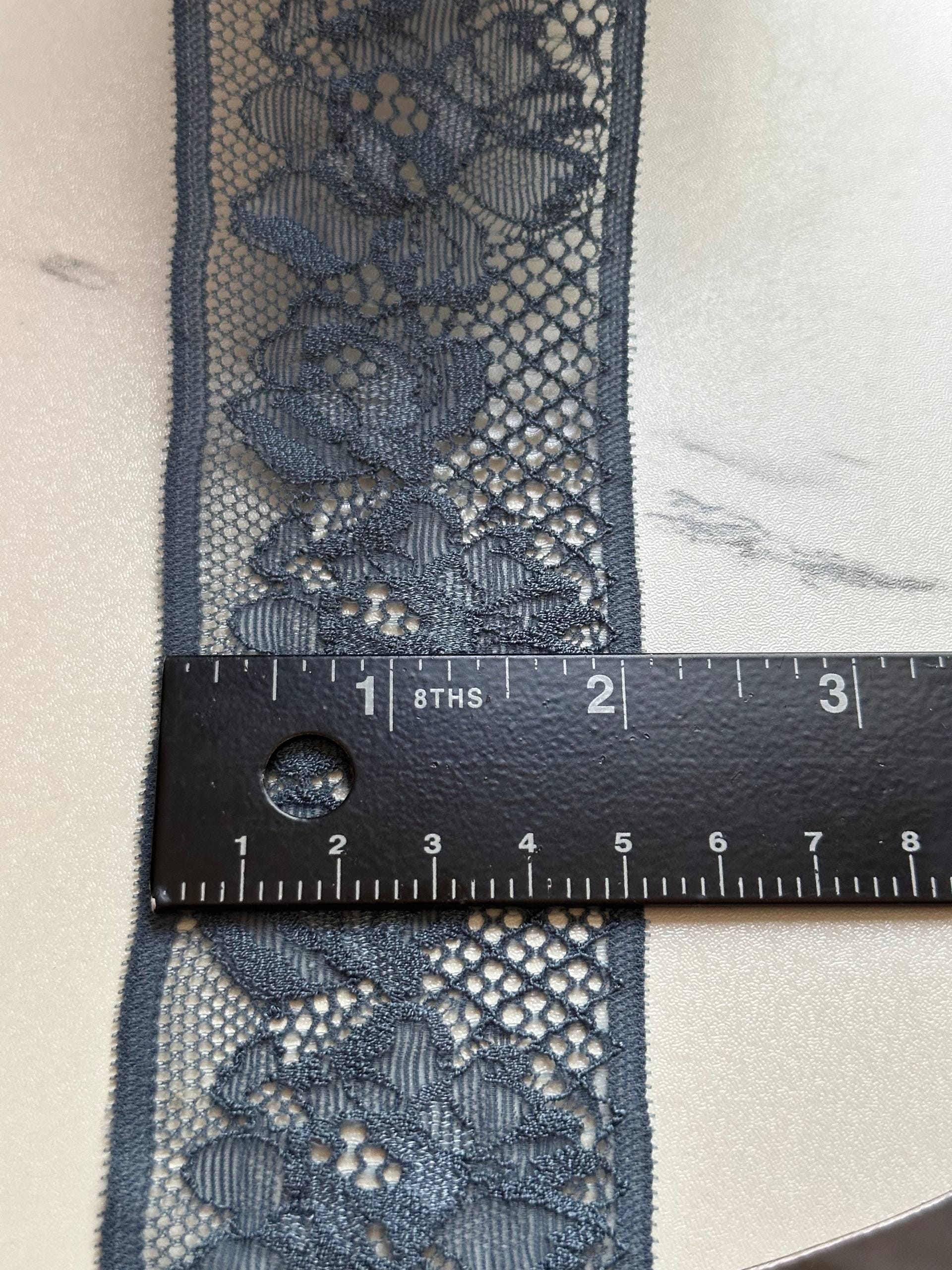 30 Yards Roll Bulk Slate Dusty Blue Floral Stretch Lace Trim, 2" Wide Elastic Galloon Ribbon Spool for Lingerie Crafts Sewing