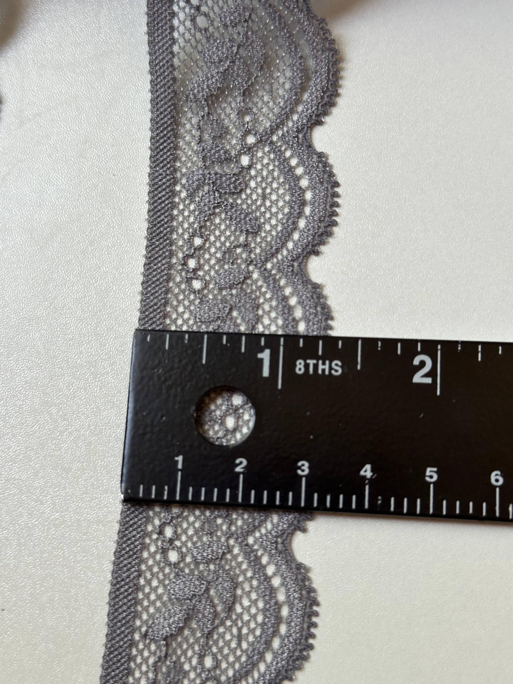Taupe Charcoal Grey Floral Stretch Lace Trim by the Yard, Narrow Scalloped Elastic Ribbon for Lingerie Crafts, 1.25"
