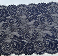 Navy Blue Floral Stretch Lace Trim by the Yard, Extra Wide Scalloped Elastic Ribbon for Lingerie Apparel, 9"
