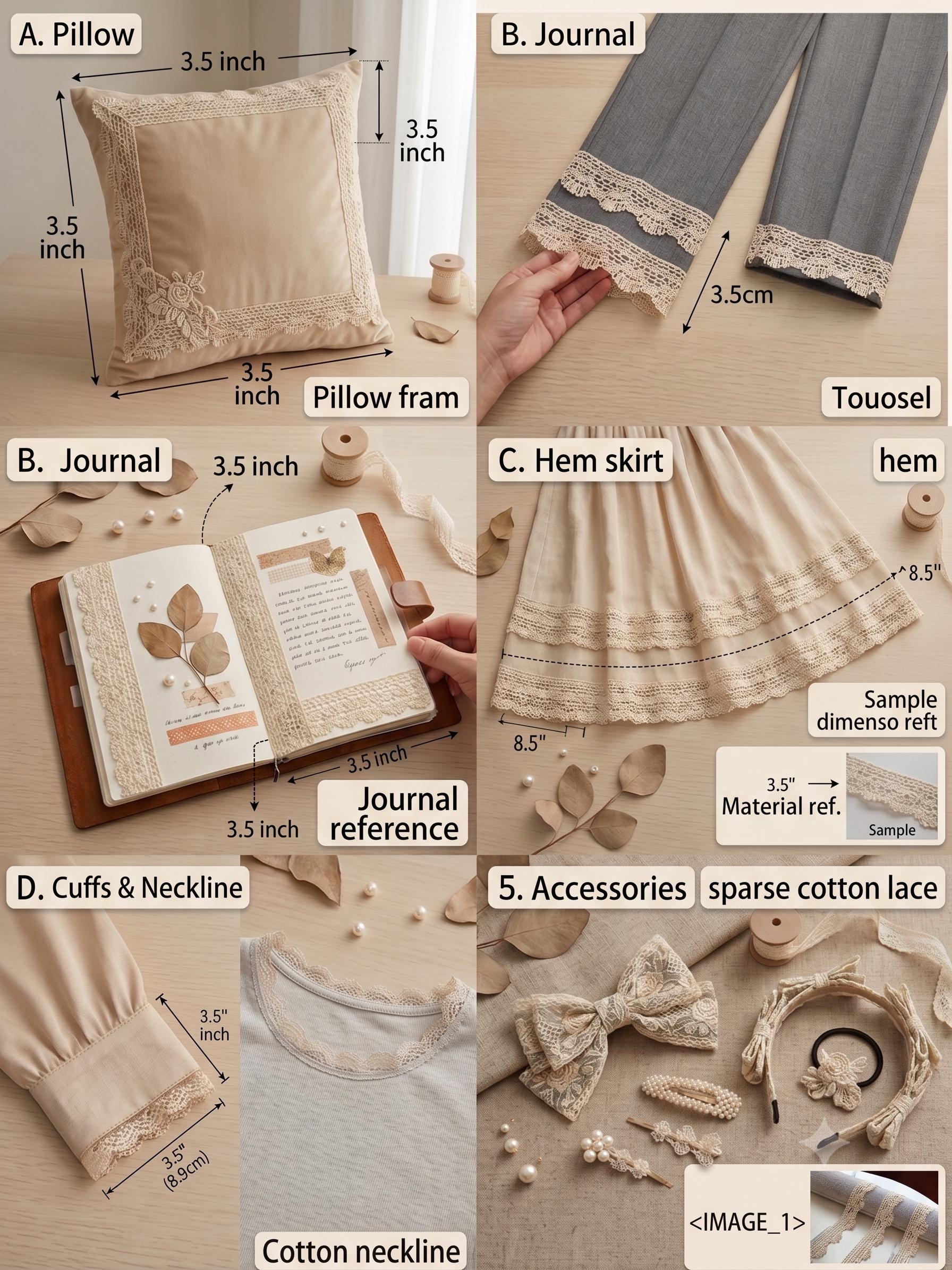 Natural Beige Cotton Crochet Lace Trim by the Yard, Narrow Scalloped Fringe Ribbon for Cottagecore Junk Journal, 1"