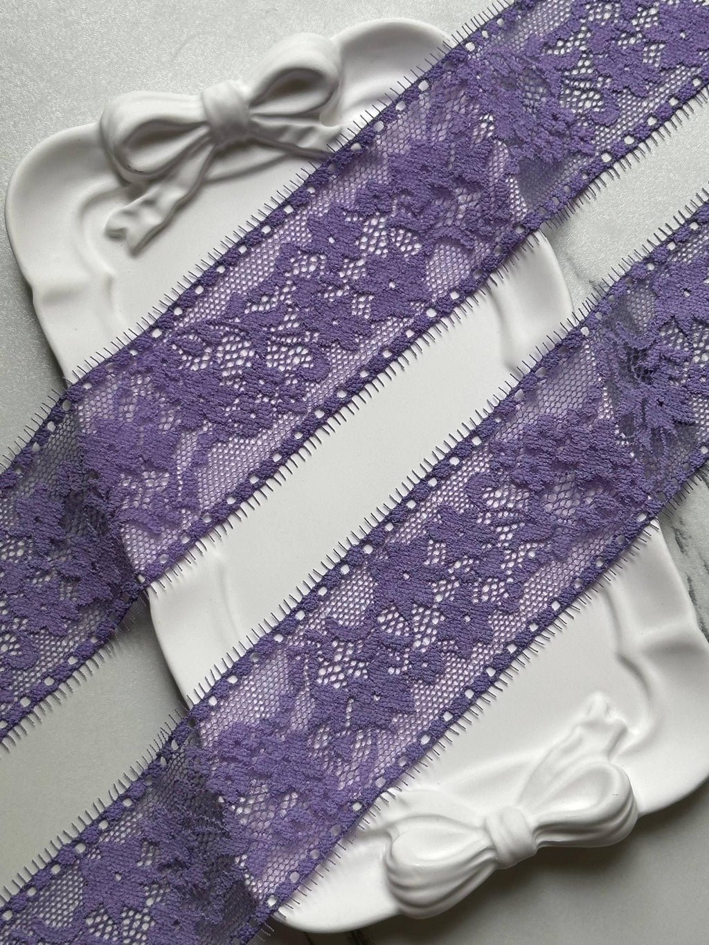 Dusty Lavender Purple Floral Stretch Elastic Lace Trim Eyelash Fringe Straight Edge Galloon for Lingerie Underwear sewing Crafts, 1.75"