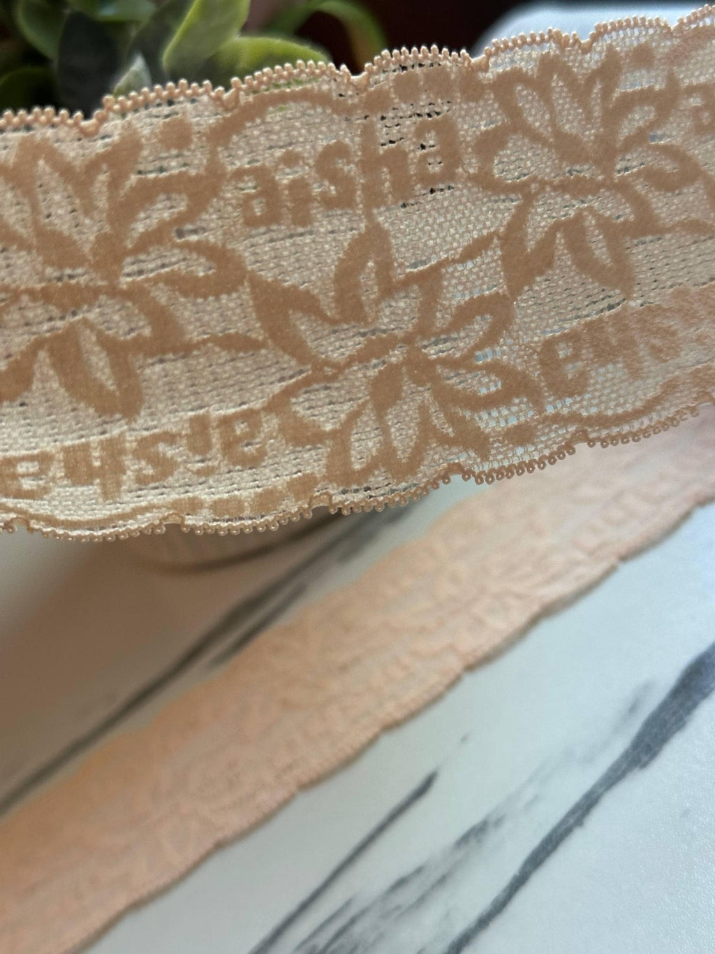 Soft Peach Nude Floral Alphabet Ultra Soft Stretch Lace Trim by the Yard, Textured Back Baby Headband Elastic Ribbon, 2"
