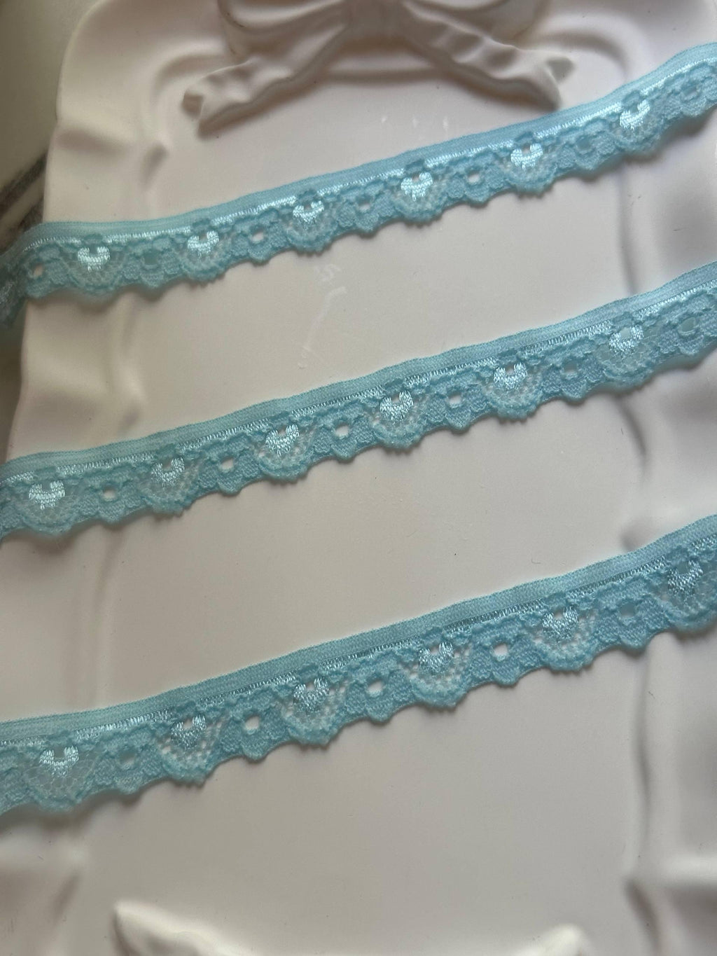 Soft Ice Blue Floral Stretch Lace Trim by the Yard, Narrow Scalloped Elastic Ribbon for Coquette Lingerie Crafts, 0.5",Retail Wholesale Bulk
