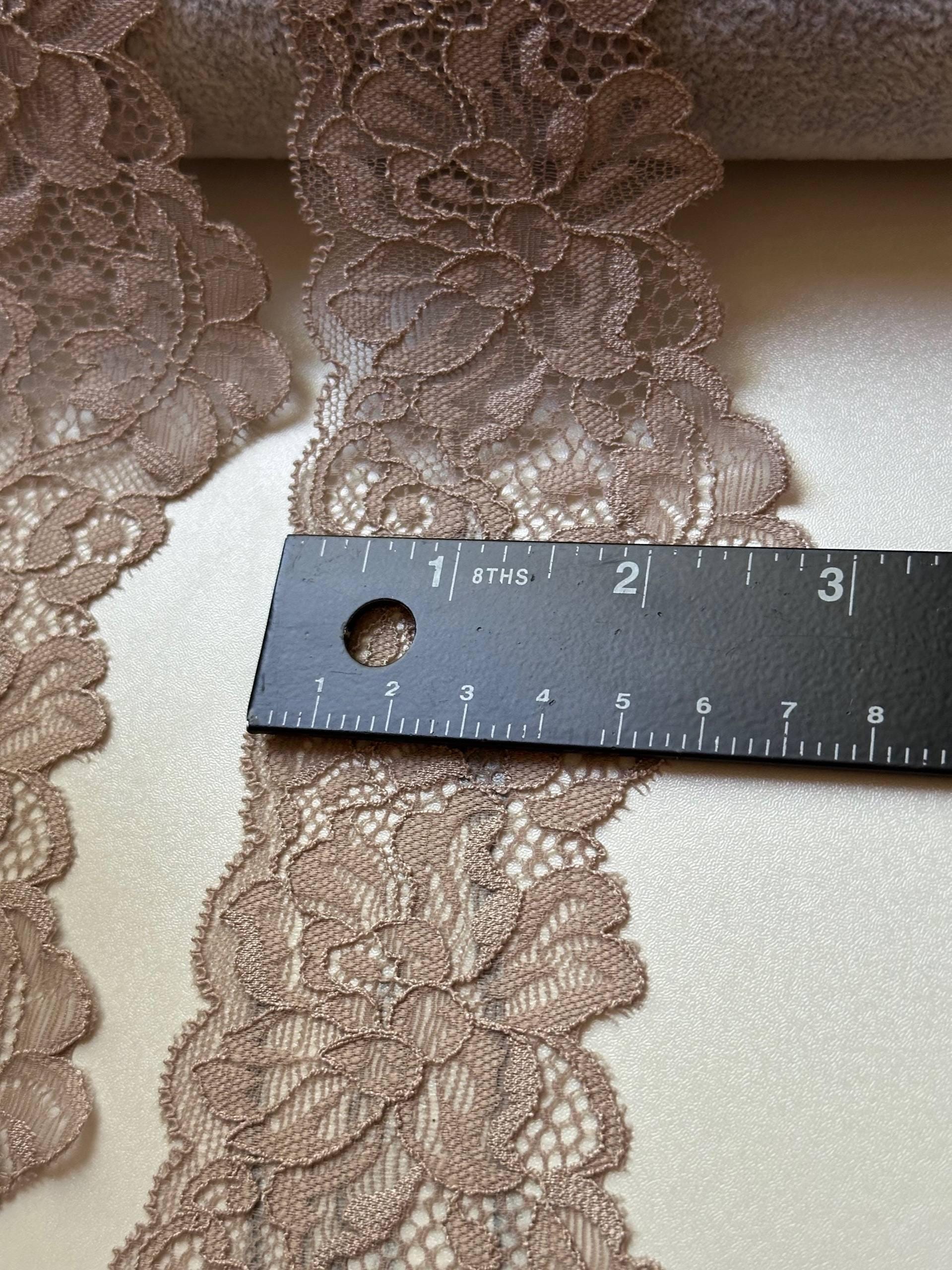 Soft Oatmeal Beige Floral Wavy Stretch Lace Trim by the Yard, Scalloped Elastic Ribbon for Coquette Crafts, 2.8", Retail Wholesale Bulk