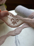 Soft Dusty Mauve Floral Wavy Stretch Lace Trim by the Yard, Scalloped Elastic Ribbon for Coquette Crafts, 1.3", Retail Wholesale Bulk