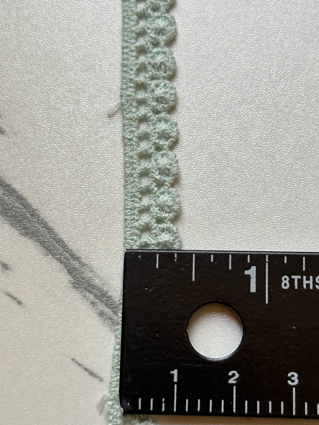 Soft Sage Green Cotton Crochet Flower Lace Trim by the Yard, Narrow Floral Scalloped Ribbon for Crafts, 0.35", Retail Wholesale Bulk