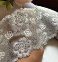 Silver Grey Corded Rose Floral Lace Trim by the Yard, Structured Slight Stretch Ribbon for Crafts, 5", Retail Wholesale Bulk