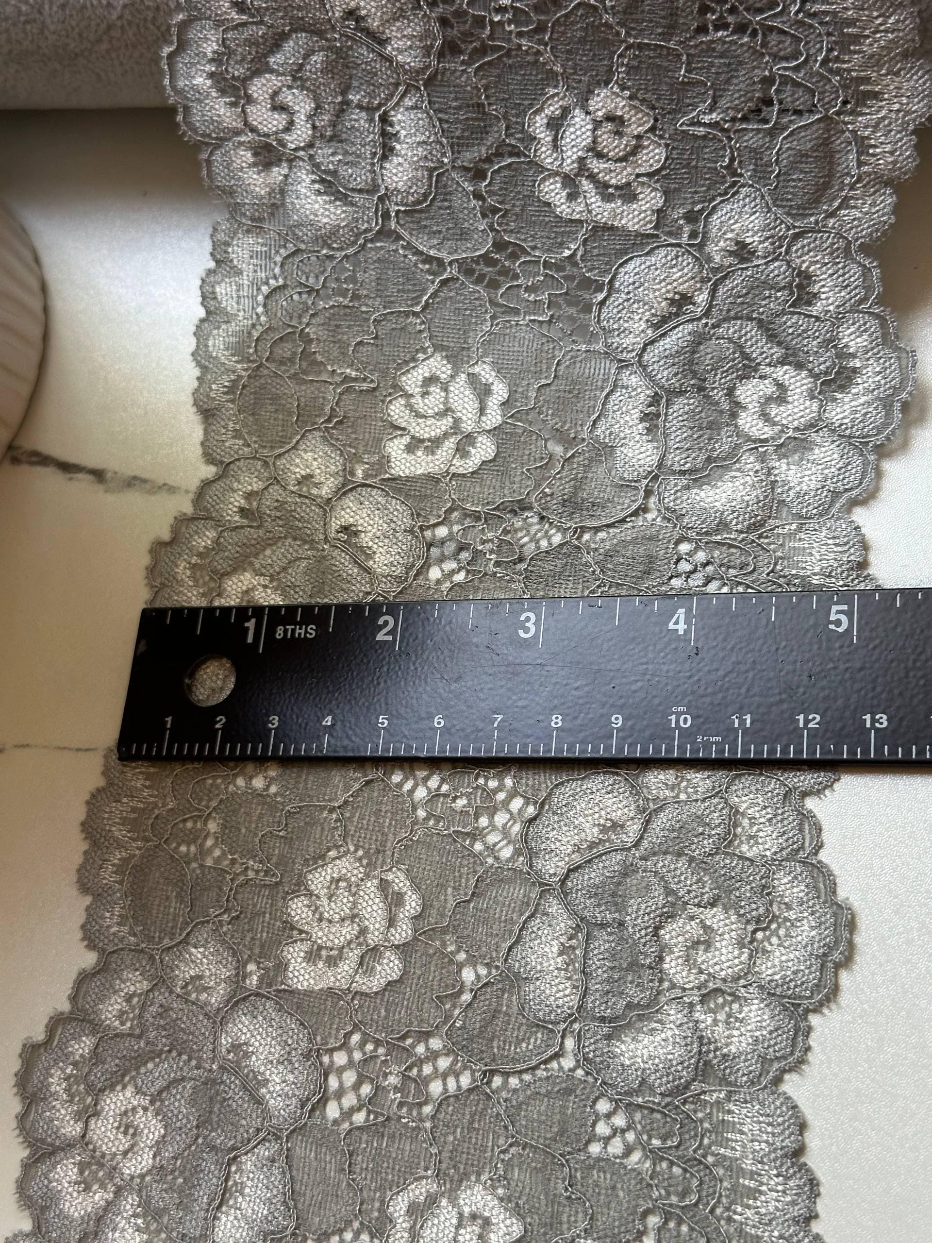 Silver Grey Corded Rose Floral Lace Trim by the Yard, Structured Slight Stretch Ribbon for Crafts, 5", Retail Wholesale Bulk