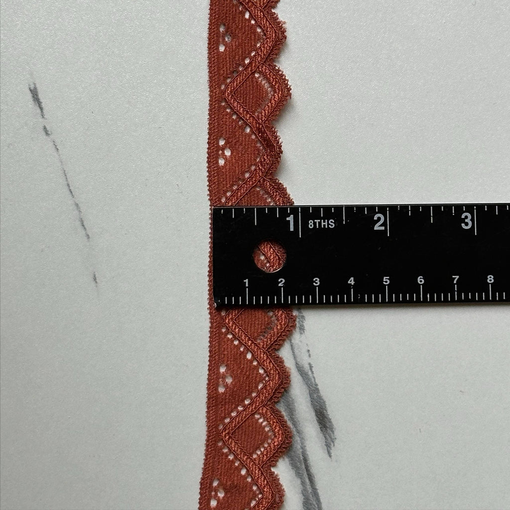 Terracotta Rose Cordonnet Corded Stretch Elastic Lace Trim Single Scalloped Narrow Ribbon for Lingerie Underwear Crafts Sewing, 1"