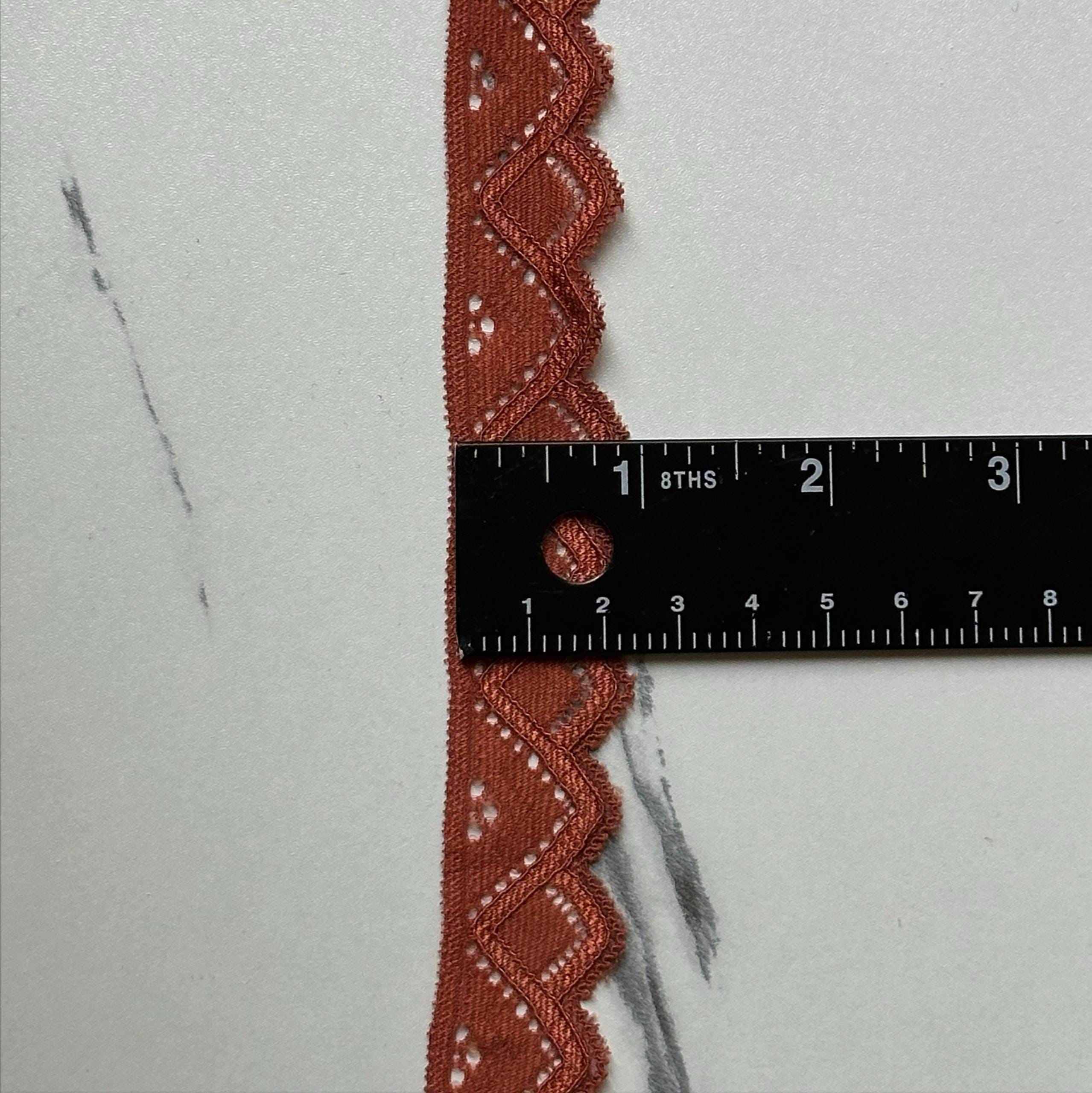 Terracotta Rose Cordonnet Corded Stretch Elastic Lace Trim Single Scalloped Narrow Ribbon for Lingerie Underwear Crafts Sewing, 1"