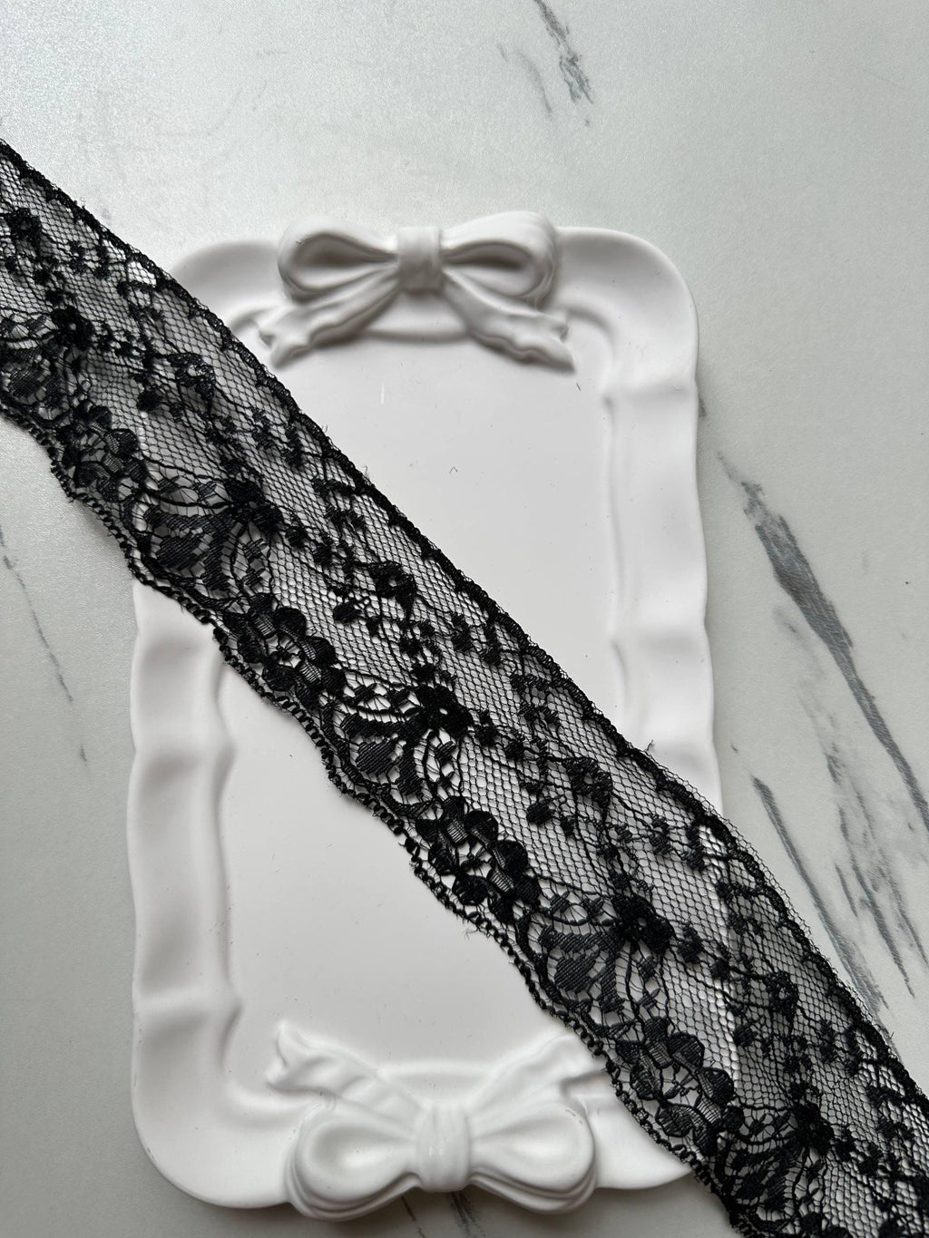 Classic Onyx Black Floral Non Stretch Lace Trim Symmetrical Double Scalloped Galloon Ribbon for Gowns Blouses Crafts Sewing, 1.75"