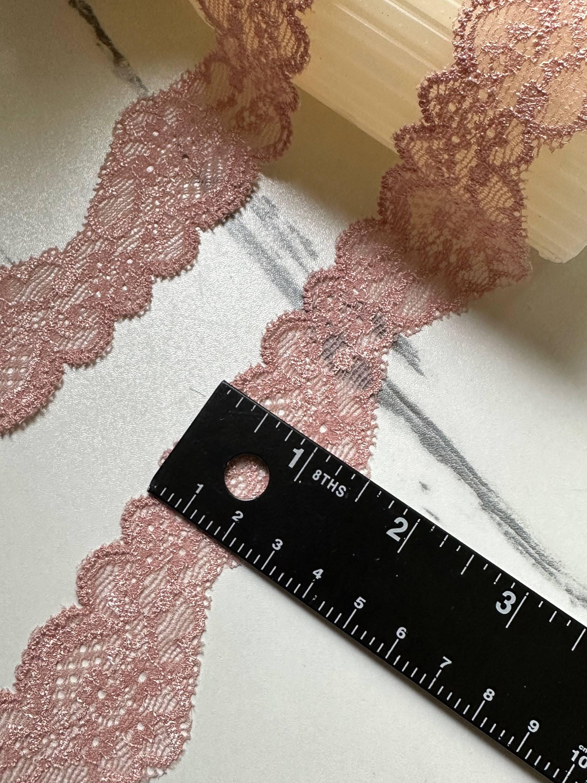 Dusty Ash Pink Floral Stretch Elastic Lace Trim Symmetrical Double Scalloped Galloon Ribbon for Lingerie Underwear Crafts, 1.3"