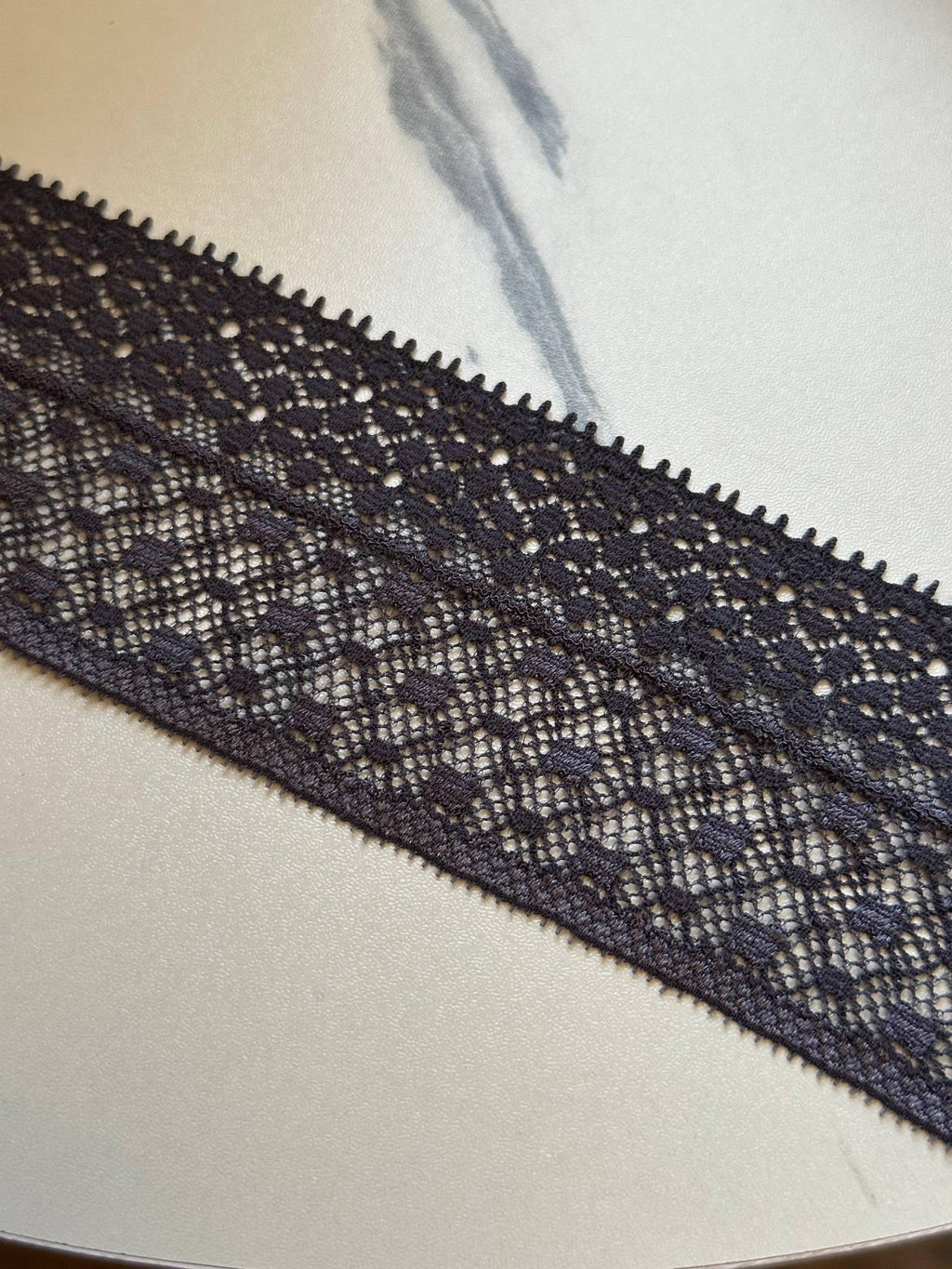 Soft Slate Charcoal Blue Textured Dot Stretch Lace Trim by the Yard, Micro Elastic Ribbon for Crafts, 1.85", Retail Wholesale Bulk