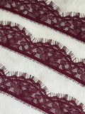 Soft Burgundy Wine Eyelash Floral Non-Stretch Lace Trim by the Yard, Scalloped Chantilly Ribbon, 1.1", Retail Wholesale Bulk