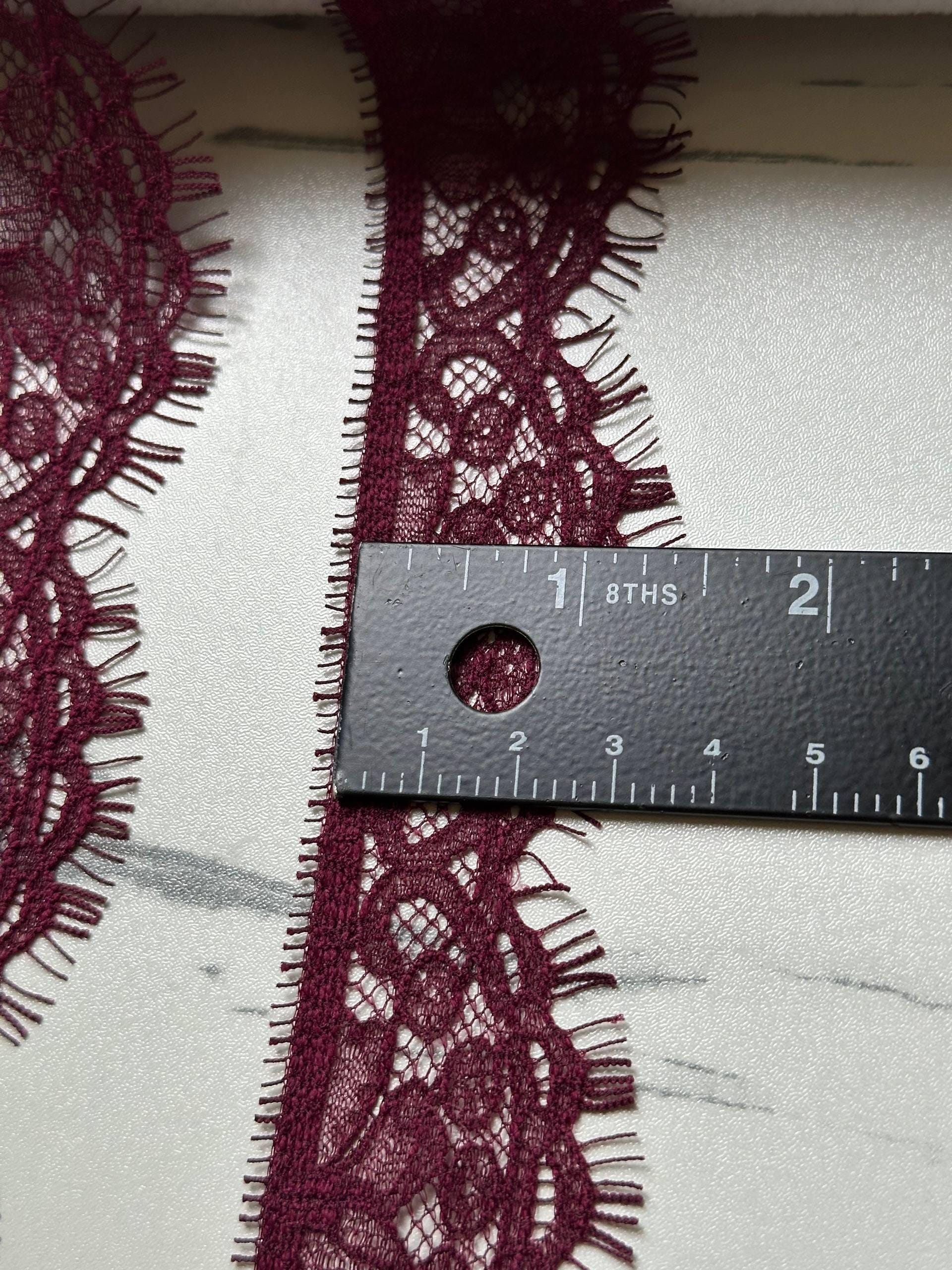 Soft Burgundy Wine Eyelash Floral Non-Stretch Lace Trim by the Yard, Scalloped Chantilly Ribbon, 1.1", Retail Wholesale Bulk