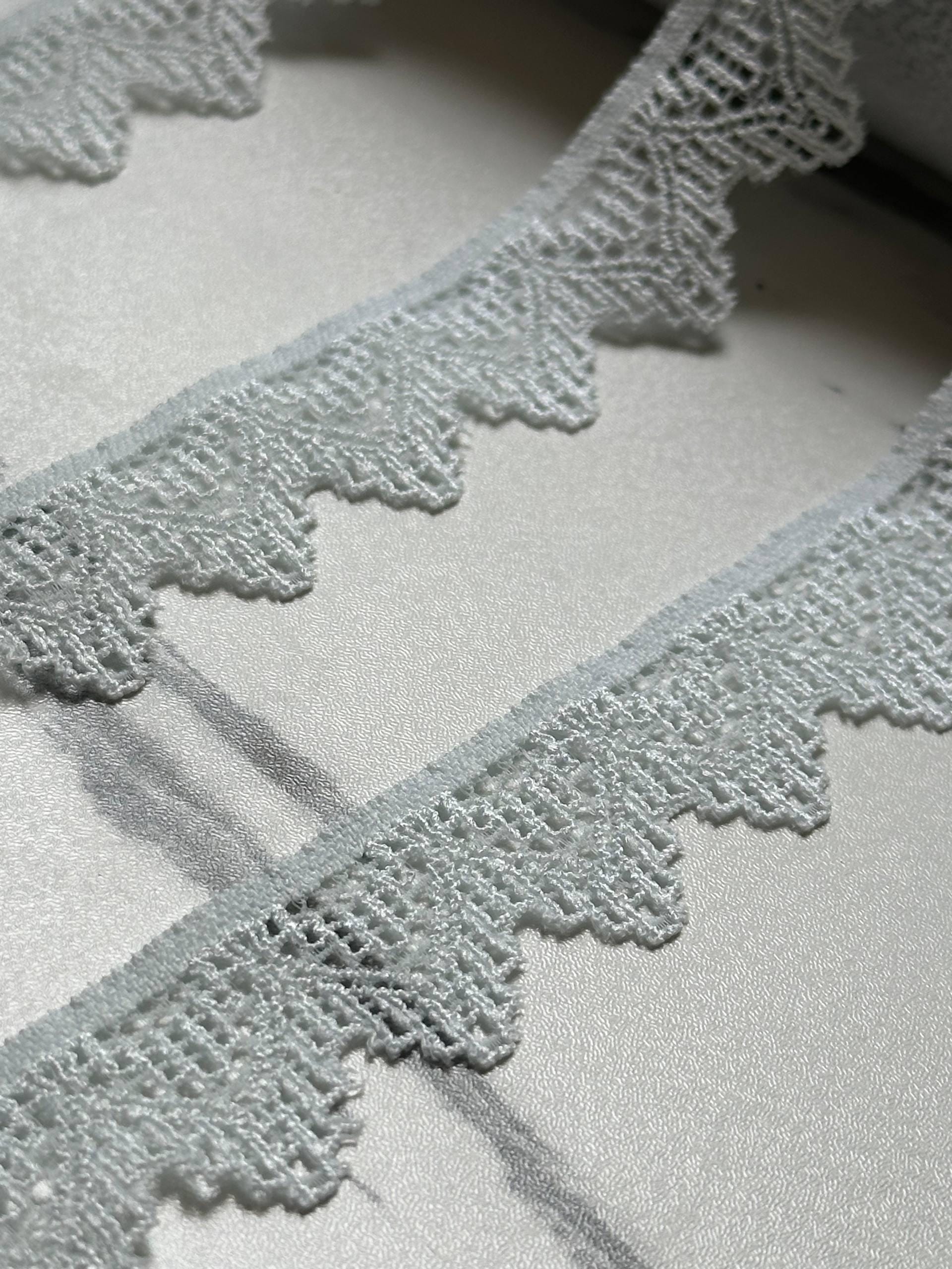 Soft Pale Ice Blue Crown Scalloped Stretch Lace Trim by the Yard, Narrow Elastic Ribbon for Coquette Crafts, 0.85", Retail Wholesale Bulk