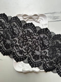Classic Onyx Black Cordonnet Corded Slight Stretch Lace Trim Symmetrical Double Scalloped Extra Wide Galloon  for Corsets Gowns Crafts, 5.5"