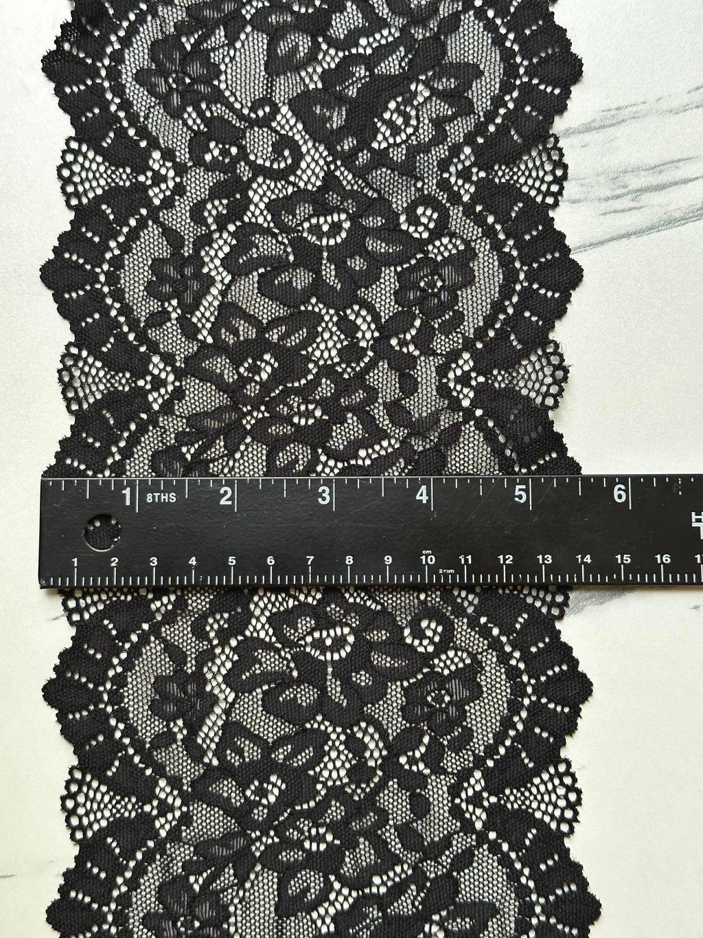 Classic Onyx Black Cordonnet Corded Slight Stretch Lace Trim Symmetrical Double Scalloped Extra Wide Galloon  for Corsets Gowns Crafts, 5.5"