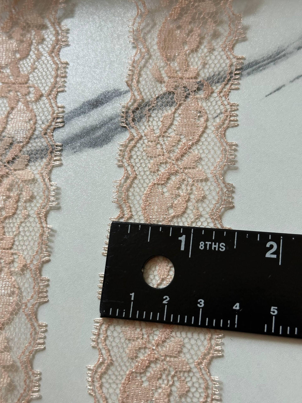 Soft Peach Nude Eyelash Floral Non-Stretch Lace Trim by the Yard, Scalloped Chantilly Ribbon for Crafts, 1.3", Retail Wholesale Bulk