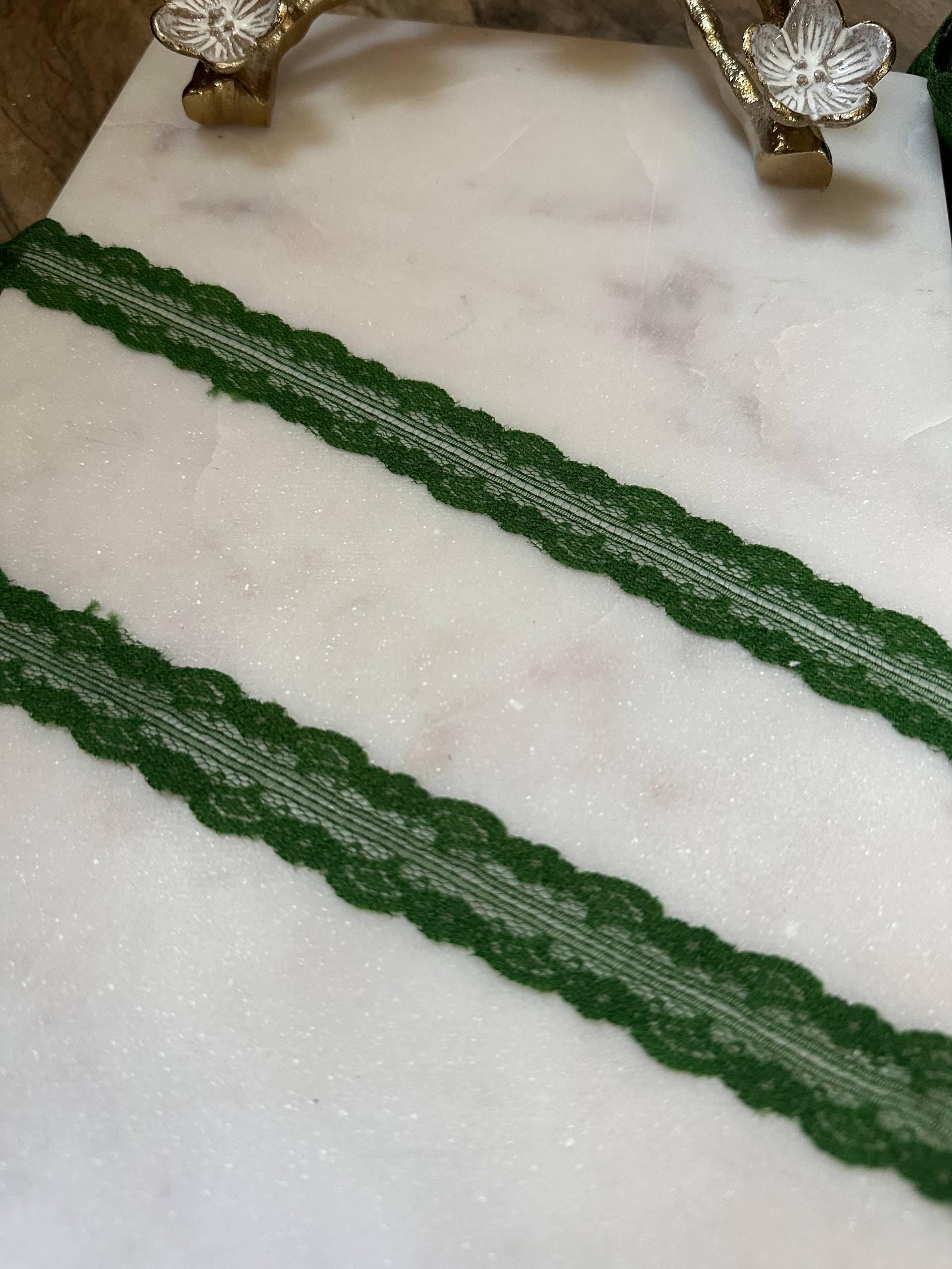 Forest Christmas Green Splitable Non-Stretch Lace Trim by the Yard, Dual Edge Narrow Ribbon for Crafts, 0.75", Retail Wholesale Bulk