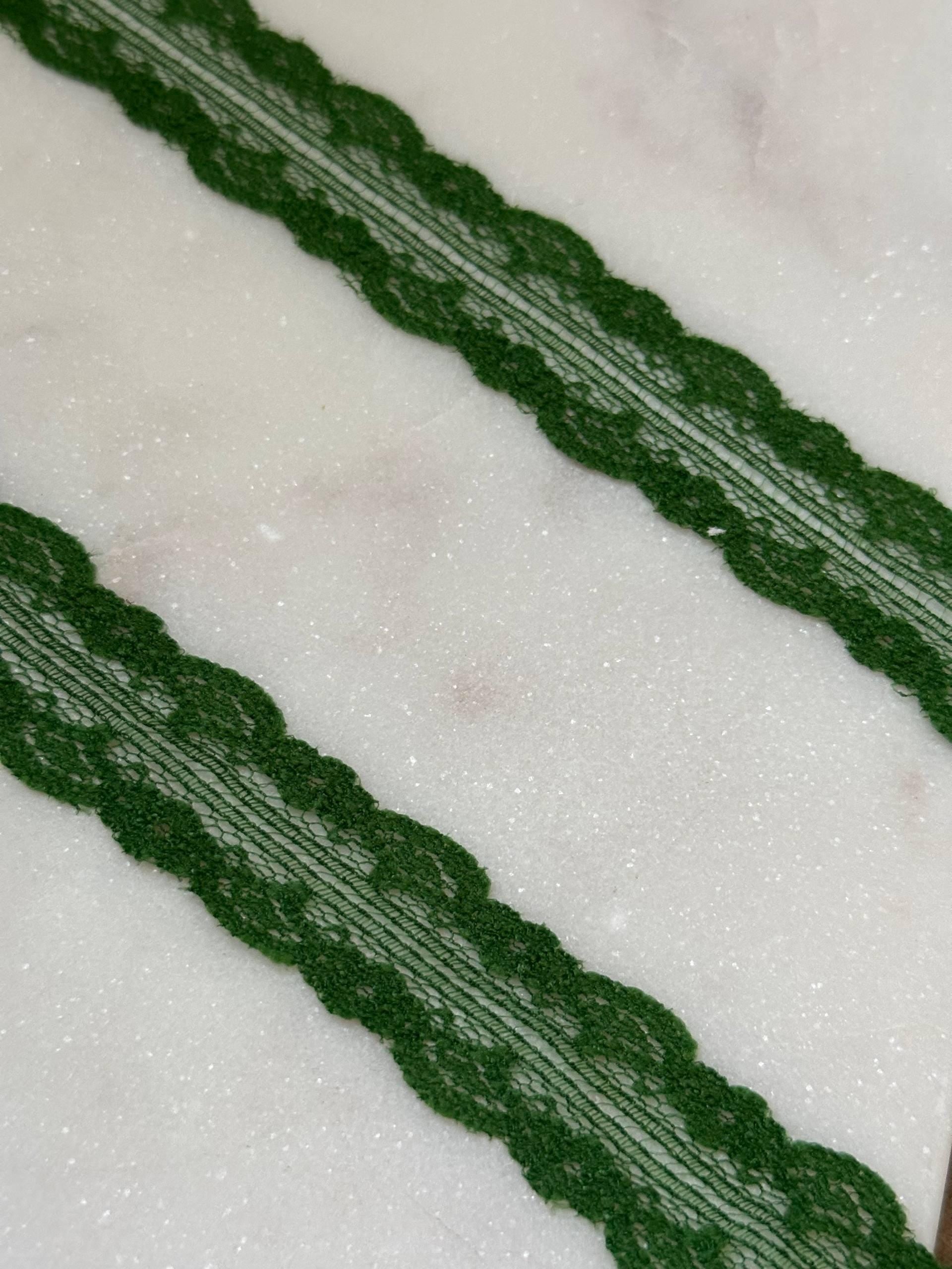 Forest Christmas Green Splitable Non-Stretch Lace Trim by the Yard, Dual Edge Narrow Ribbon for Crafts, 0.75", Retail Wholesale Bulk