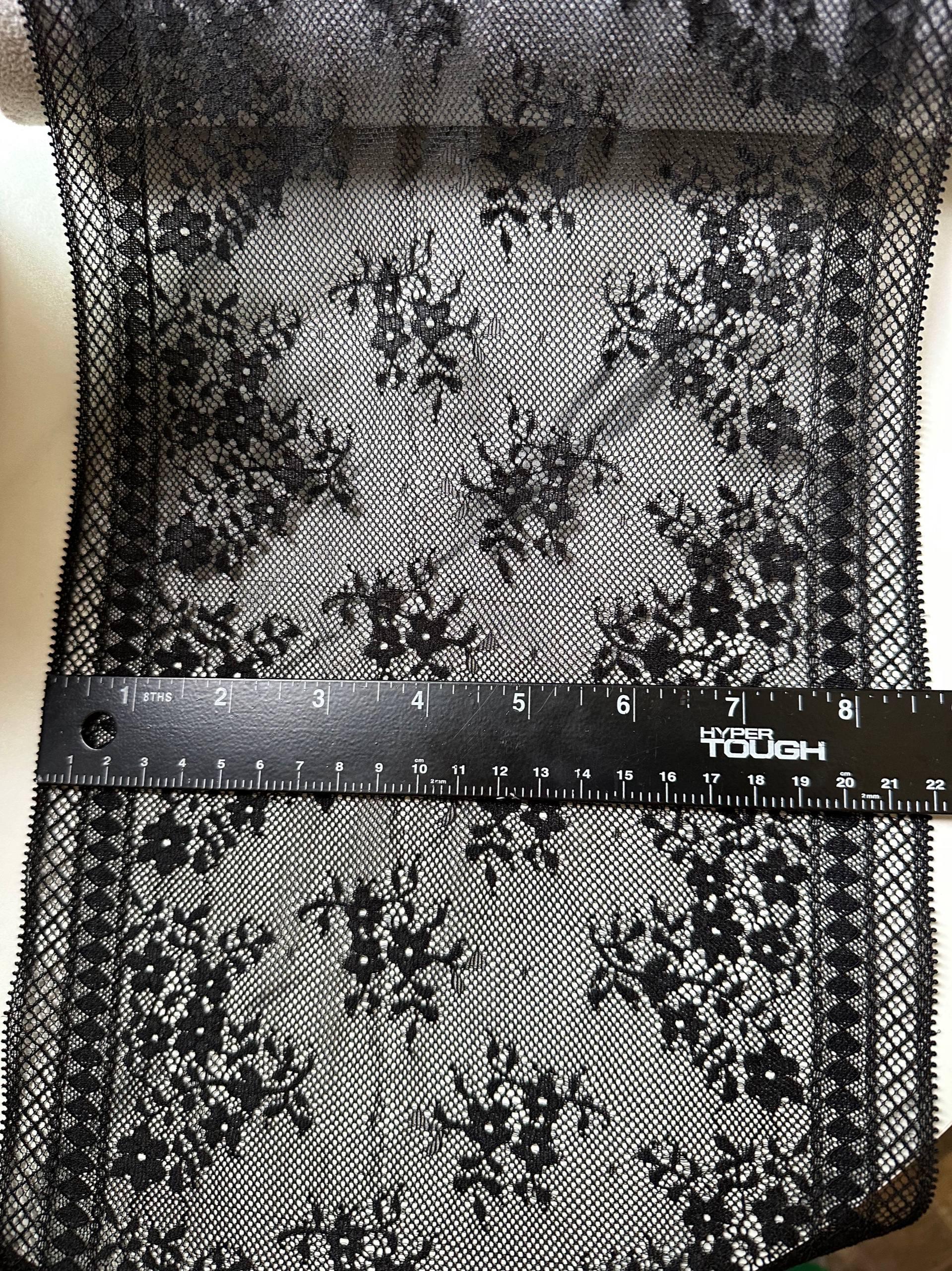 Classic Onyx Black Floral Slight Stretch Lace Trim Symmetrical Double Edge Extra Wide Galloon Ribbon for Corsets Gowns Crafts, 8.5"