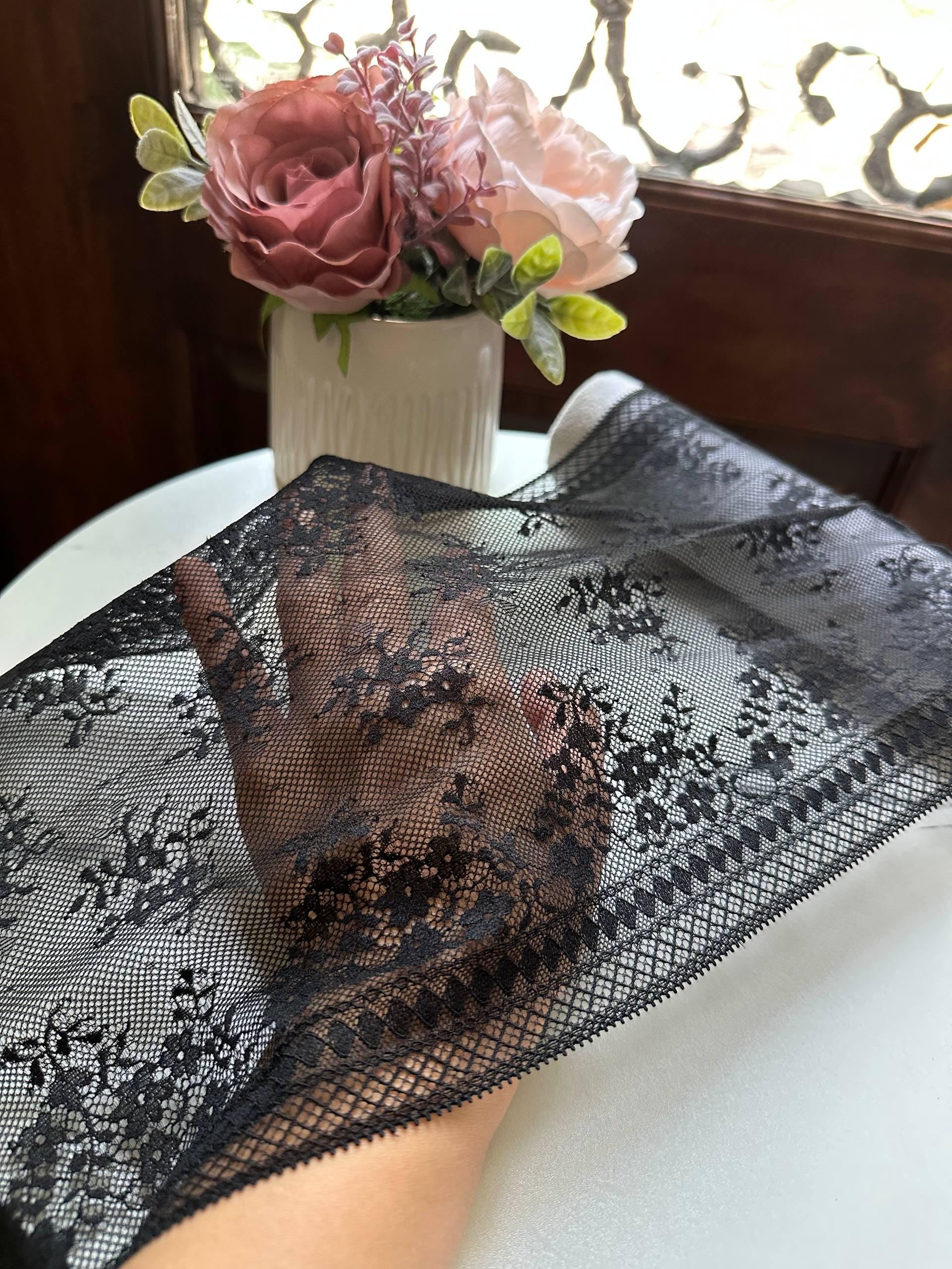 Classic Onyx Black Floral Slight Stretch Lace Trim Symmetrical Double Edge Extra Wide Galloon Ribbon for Corsets Gowns Crafts, 8.5"