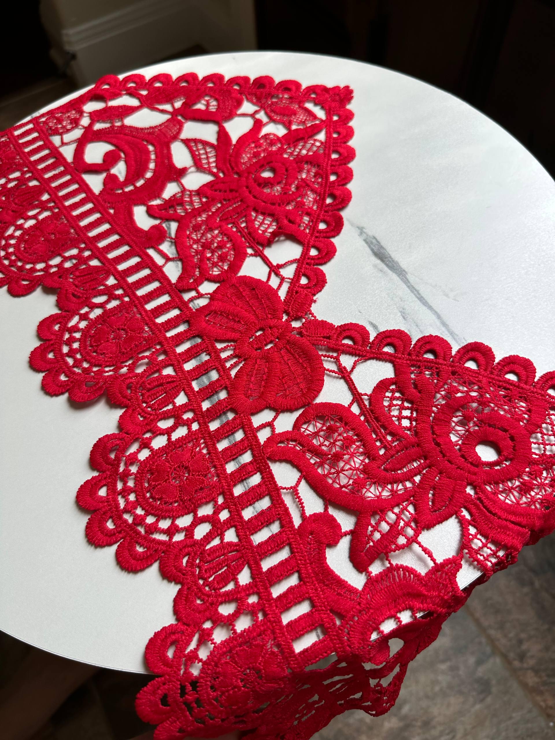 Muted Crimson Red Guipure Water Soluble Lace Bodice Applique Motif Butterfly Floral Embroidered Front Panel for Camisole Blouse Sewing, 20"