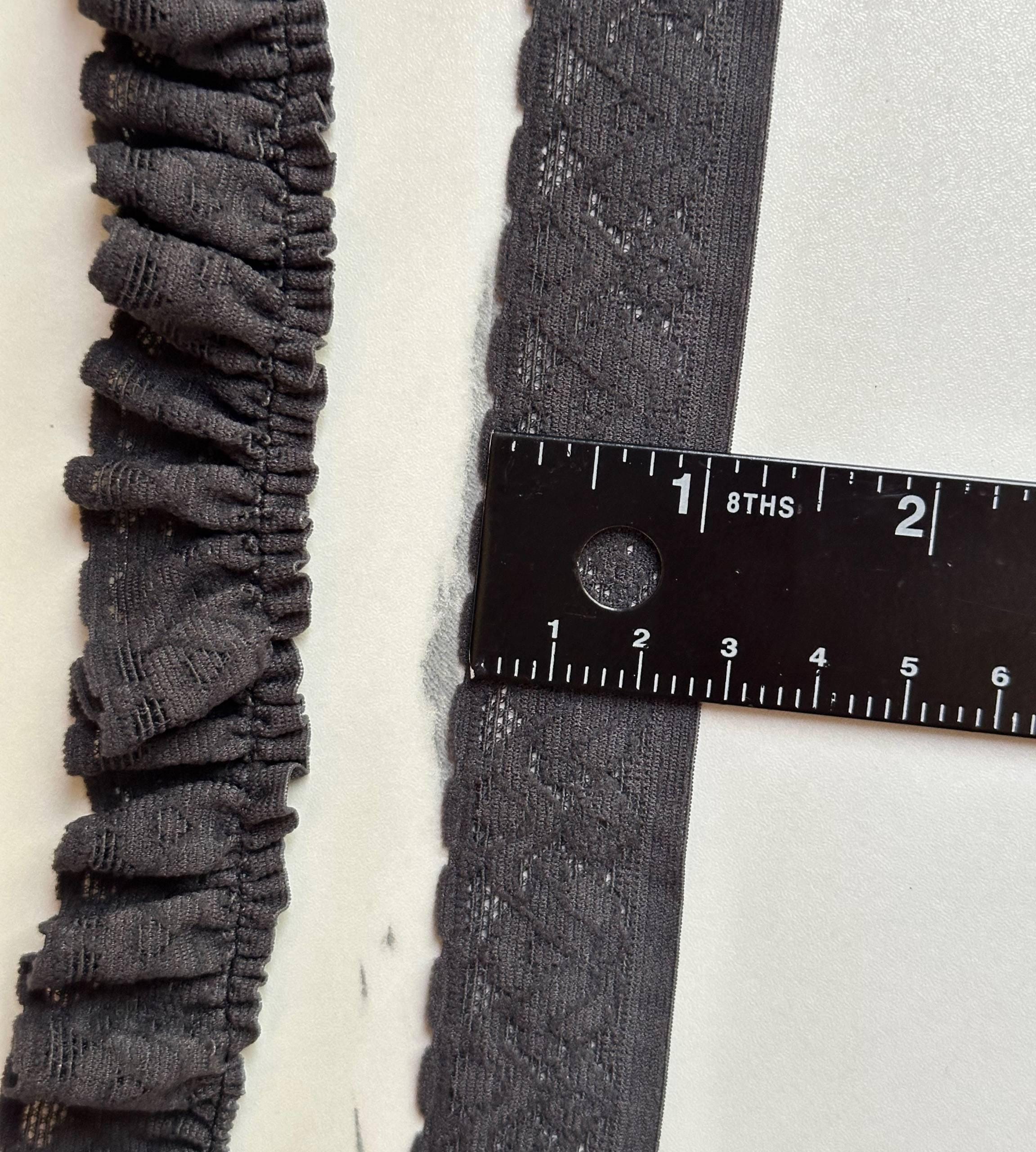 Classic Charcoal Gray Geometric Stretch Elastic Lace Trim   Narrow Ribbon Available Flat or Custom Hand-Gathered for Lingerie Crafts, 1"