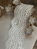 Soft Ivory White Wavy Vine Swirl Stretch Lace Trim by the Yard, Scalloped Elastic Ribbon for Coquette Crafts, 2.25", Retail Wholesale Bulk