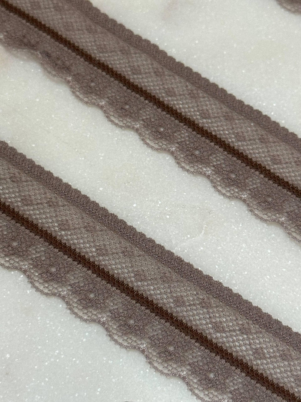 Soft Two Tone Milk Tea Mocha Brown Stretch Lace Trim by the Yard, Scalloped Elastic Ribbon for Coquette Crafts, 1", Retail Wholesale Bulk
