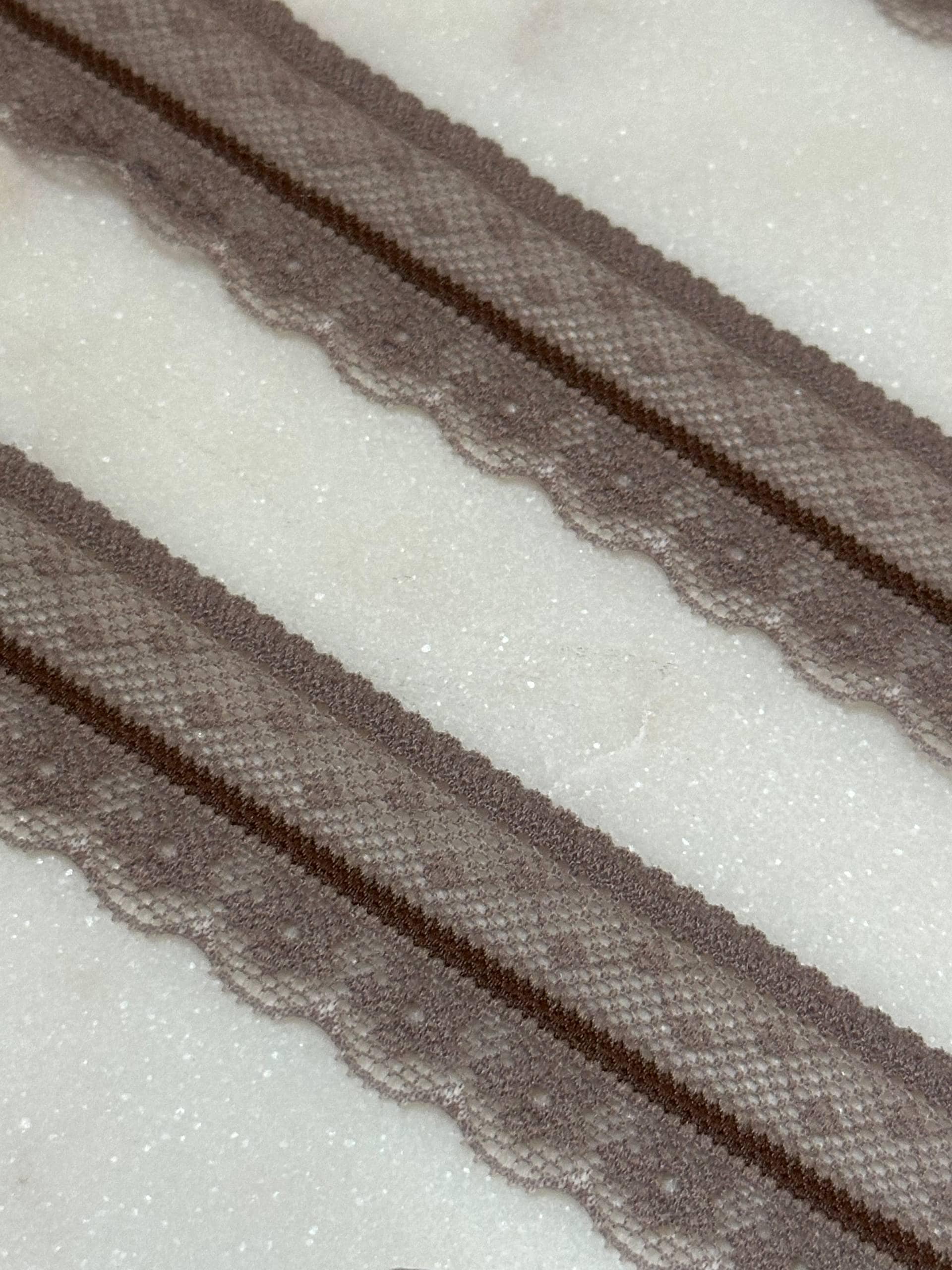 Soft Two Tone Milk Tea Mocha Brown Stretch Lace Trim by the Yard, Scalloped Elastic Ribbon for Coquette Crafts, 1", Retail Wholesale Bulk