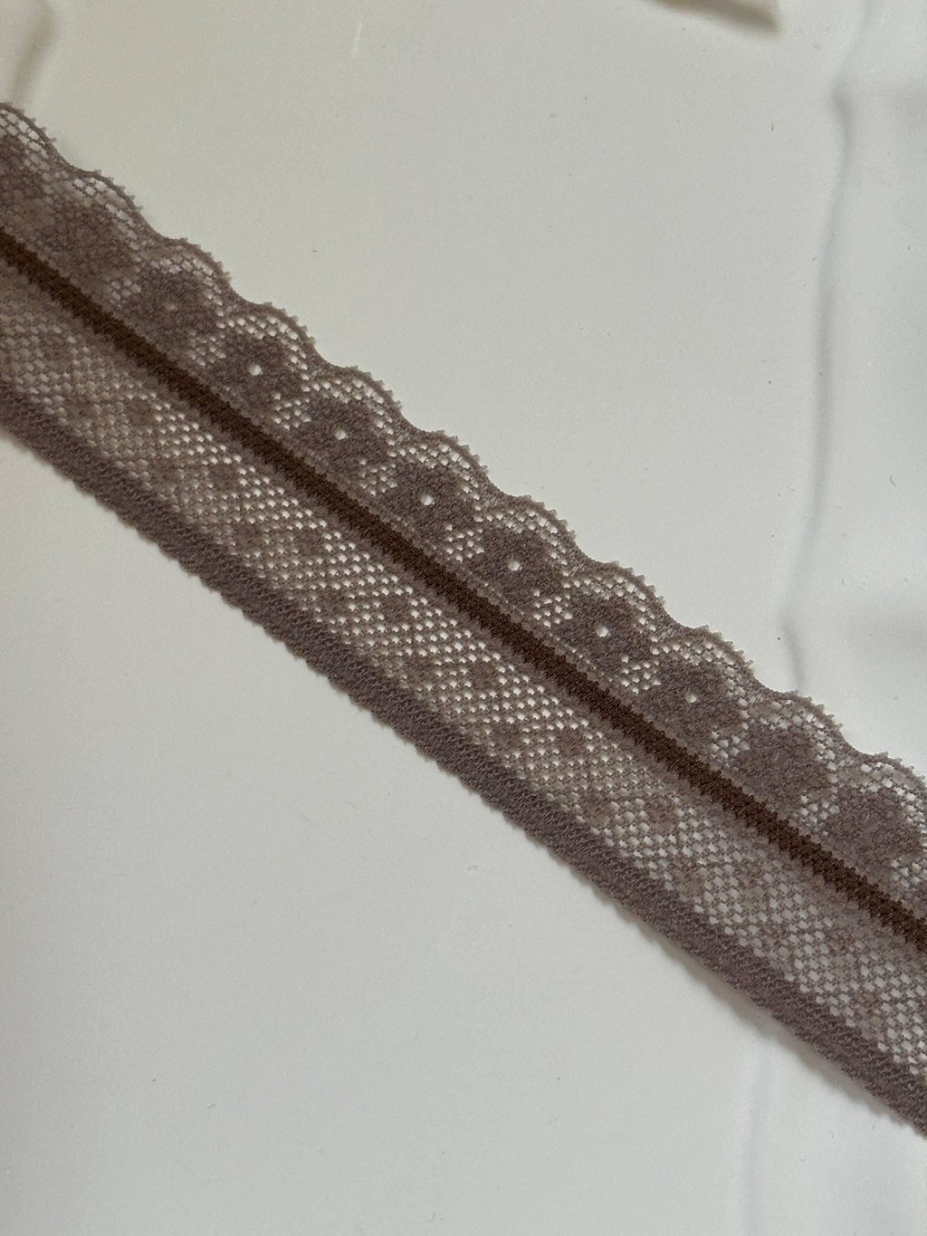 Soft Two Tone Milk Tea Mocha Brown Stretch Lace Trim by the Yard, Scalloped Elastic Ribbon for Coquette Crafts, 1", Retail Wholesale Bulk