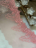 Soft Peach Pink Floral Embroidered Mesh Lace Trim, 2" Floral 3.5" Total Wide Sheer Scalloped Ribbon, Retail Wholesale Bulk