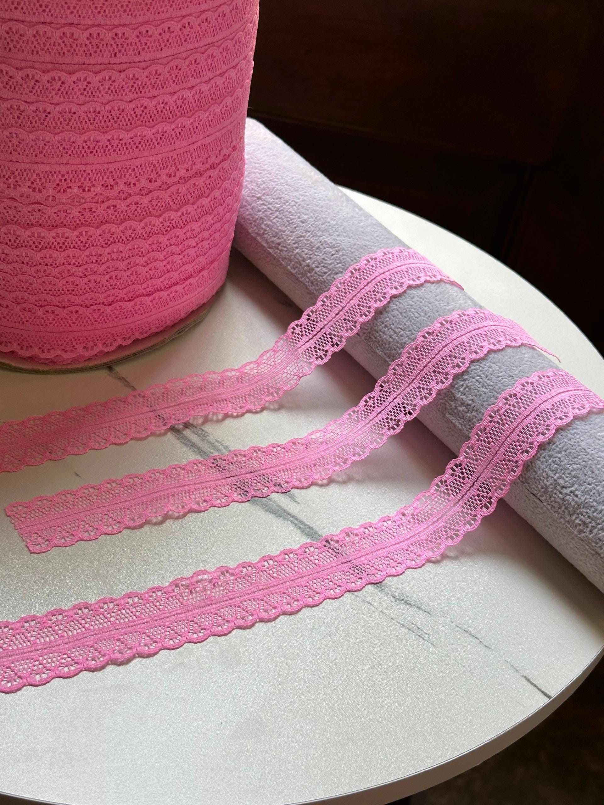 Structured Bubblegum Pink Splitable Non-Stretch Lace Trim by the Yard, Dual Edge Narrow Ribbon for Crafts, 1", Retail Wholesale Bulk