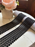 Classic Onyx Black Leaf Pattern Stretch Lace Trim, Symmetrical Double Scalloped Wide Ribbon for Lingerie Underwear Crafts, 2"