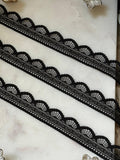 Classic Black Bow Scalloped Beaded Eyelash Non-Stretch Lace Trim by the Yard, Narrow Ribbon Beading Insert, 1", Retail Wholesale Bulk