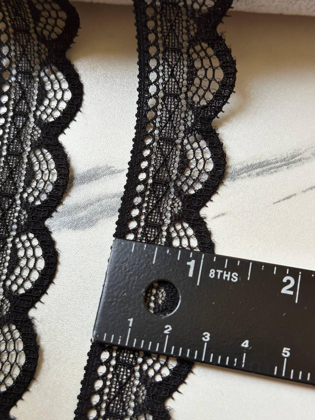 Classic Black Bow Scalloped Beaded Eyelash Non-Stretch Lace Trim by the Yard, Narrow Ribbon Beading Insert, 1", Retail Wholesale Bulk