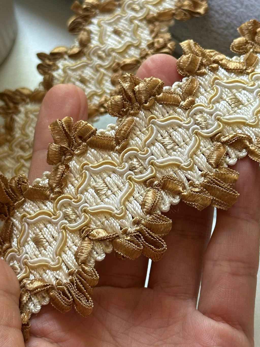Luxury Gold Ivory Baroque Braided Jacquard Trim by the Yard, Royal Crown Scalloped Ribbon for Crafts, 1.5", Retail Wholesale Bulk