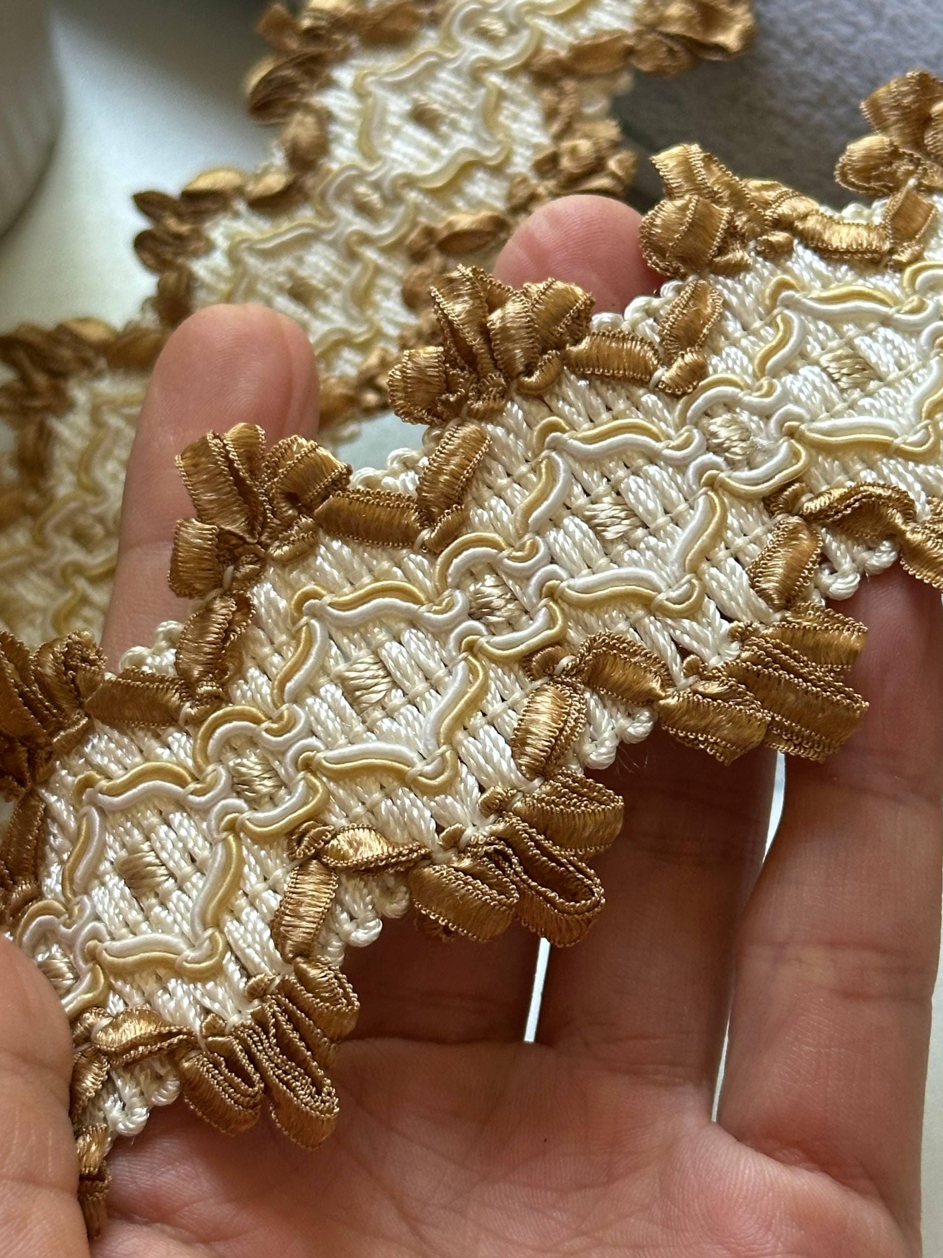 Luxury Gold Ivory Baroque Braided Jacquard Trim by the Yard, Royal Crown Scalloped Ribbon for Crafts, 1.5", Retail Wholesale Bulk