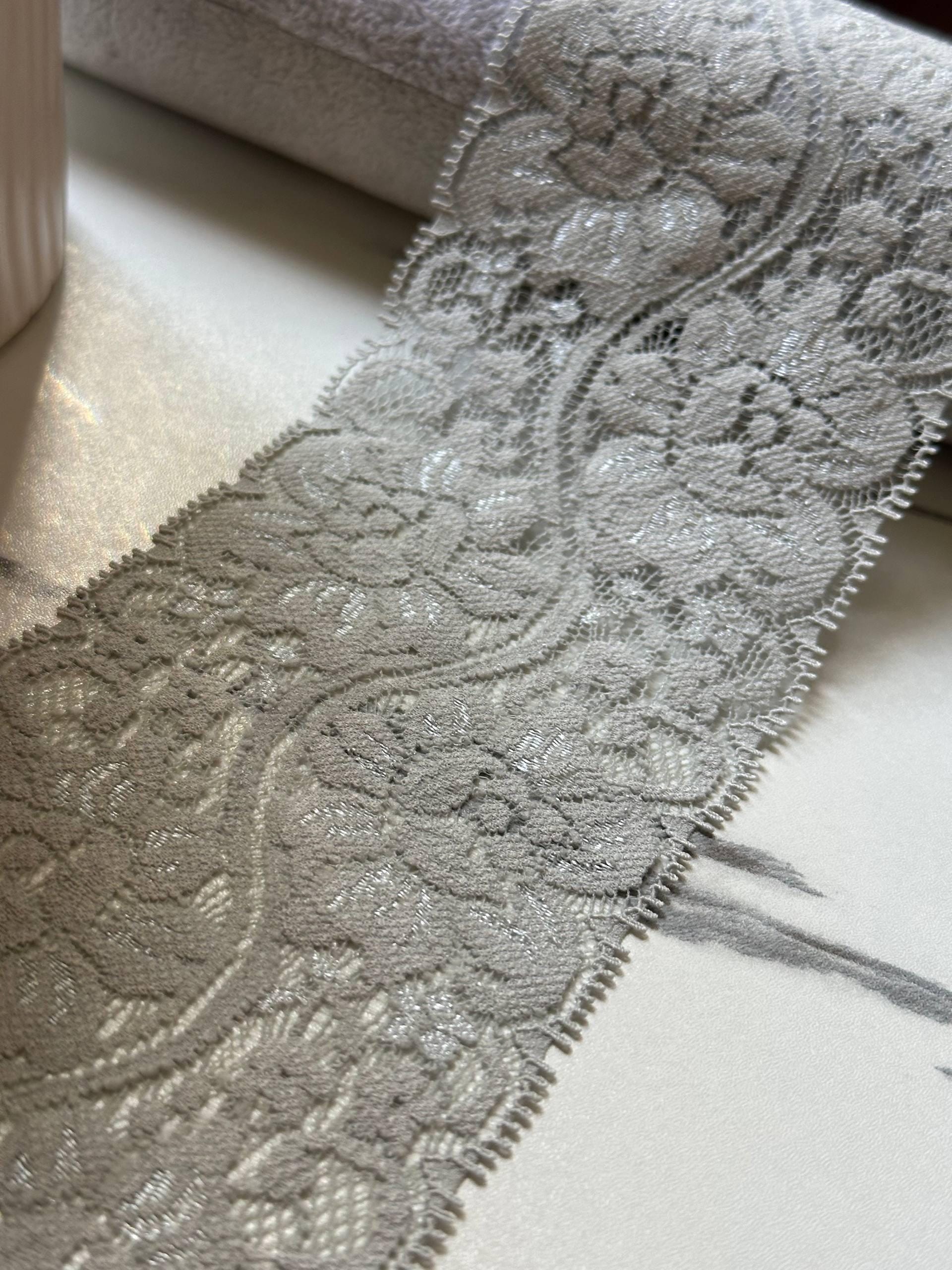 Dusty Slate Blue Grey Floral Micro Eyelash Slight Stretch Lace Trim by the Yard, Wide Scalloped Elastic Ribbon, 3", Retail Wholesale Bulk
