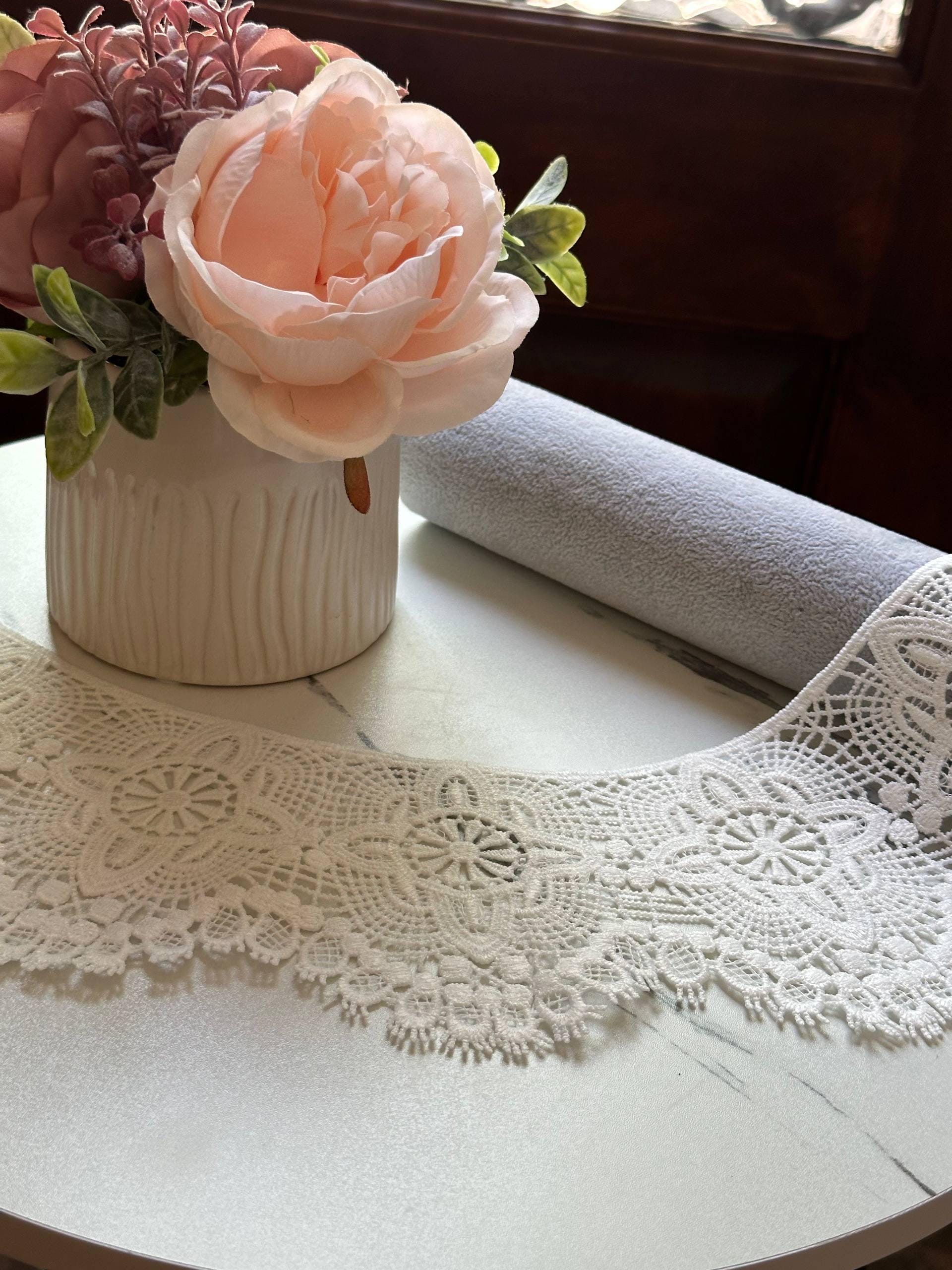 Cream White Vintage Floral Guipure Lace Collar Applique, Symmetrical Detachable Openwork Embroidered Neckline for Dress Sewing, 22.5"x4"