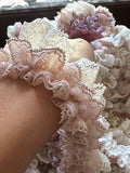 Hand Gathered Double Layer Pleated Ruffle Lace Trim by the Yard, Dusty Rose Cream French Chantilly Lace Trim for Lingerie Bridal, 1.3"