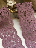 Dusty Plum Rose Floral Eyelash Slight Stretch Lace Trim by the Yard, Structured Elastic Ribbon for Crafts, 2.1", Retail Wholesale Bulk