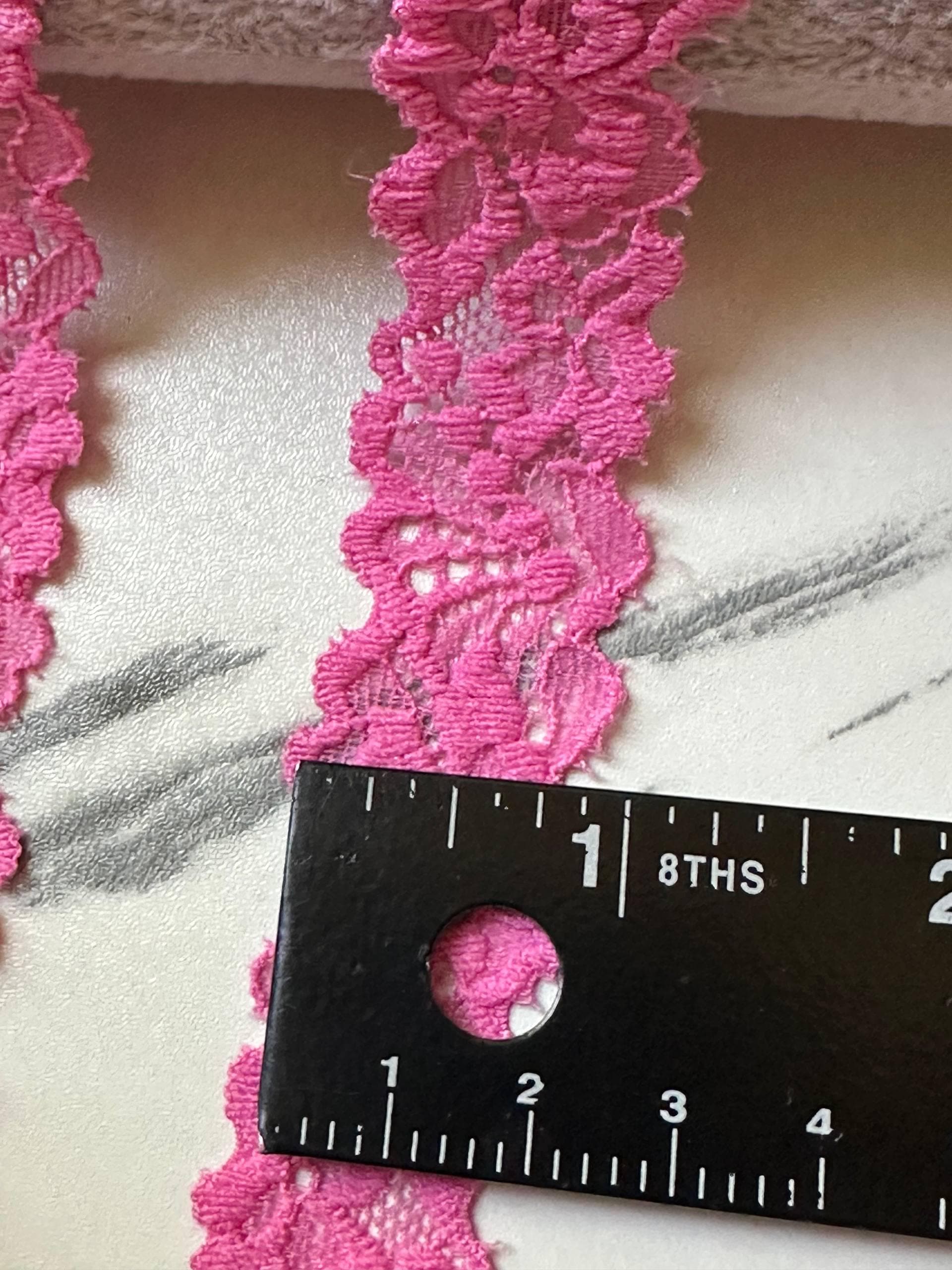 Soft Rose Pink Embossed Floral Stretch Lace Trim by the Yard, Narrow Textured Elastic Ribbon for Crafts, 0.75", Retail Wholesale Bulk