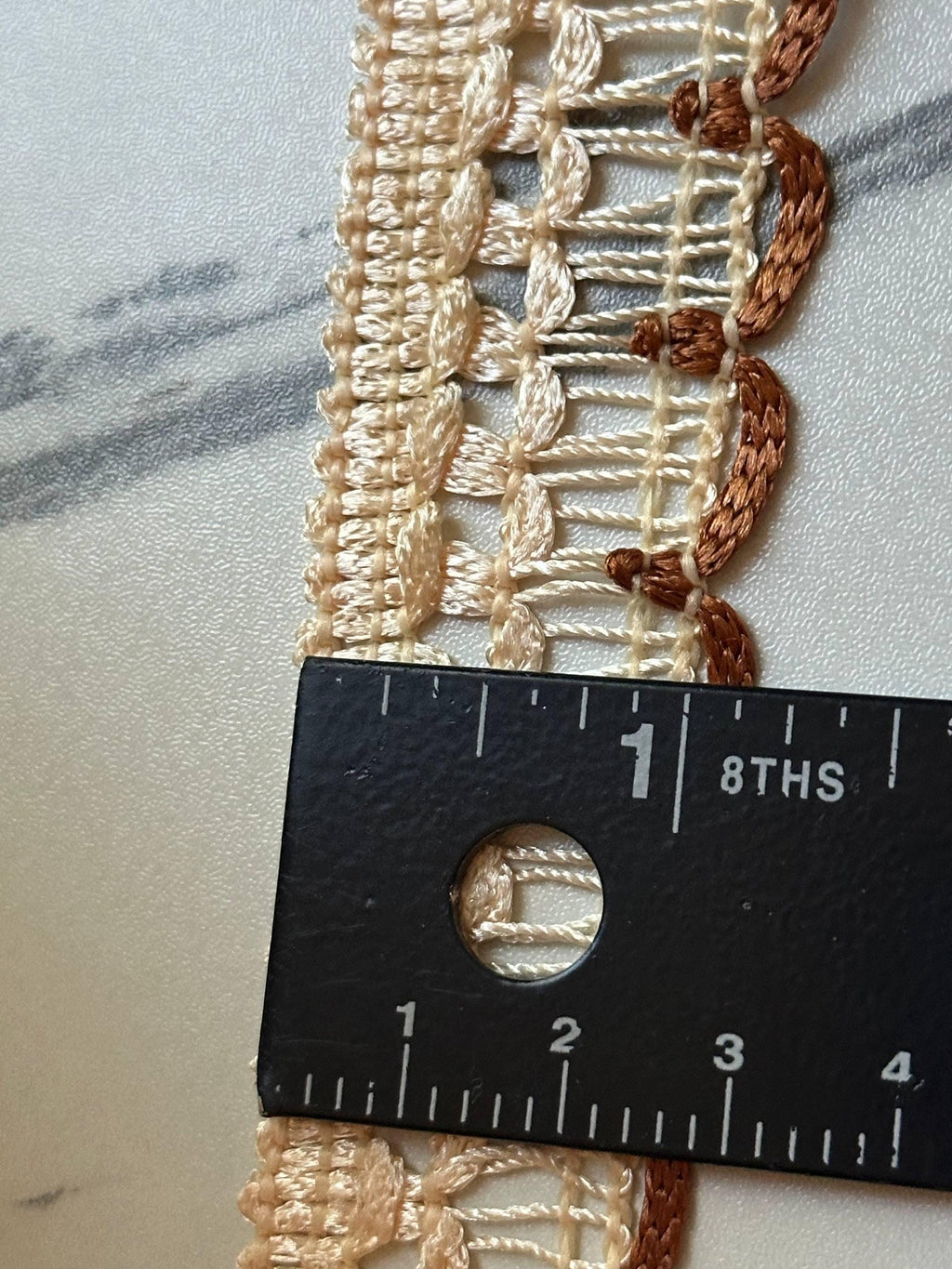 Two Tone Cream Brown Braided Scalloped Gimp Trim by the Yard, Vintage Woven Ribbon for Sewing Crafts, 1", Retail Wholesale Bulk